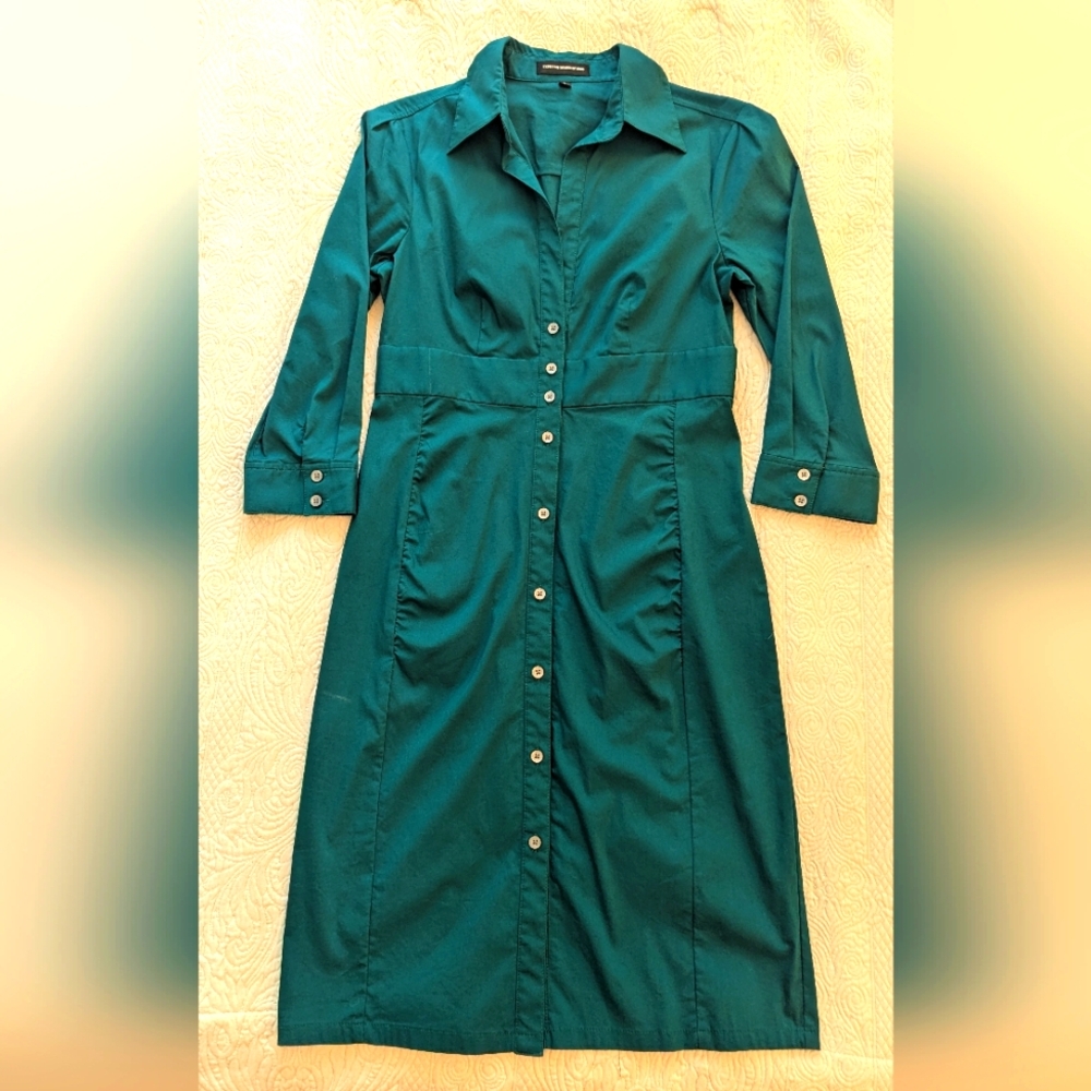 EXPRESS Vintage Button Up 3/4 Sleeve Green Shirt Dress Size 6